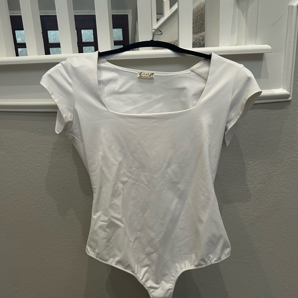 Free People White Fitted Cap Sleeve Bodysuit